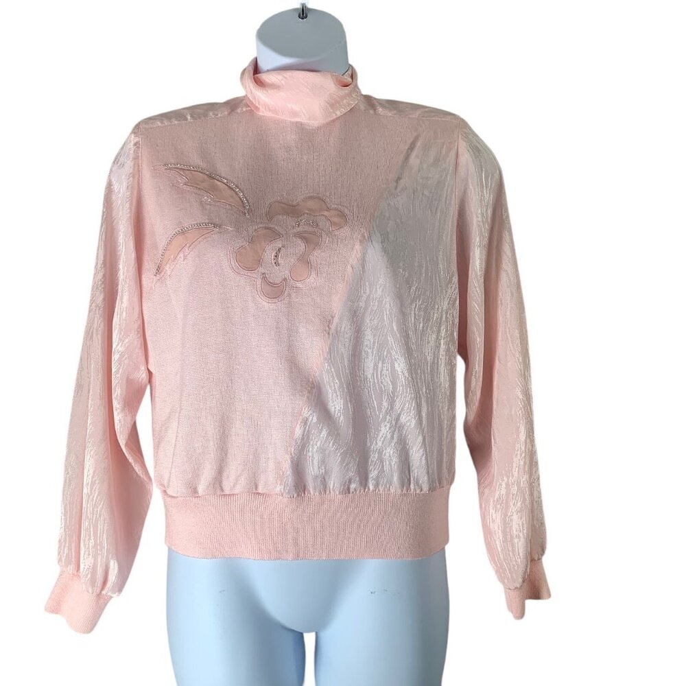 Vintage Blouse Size 12 Philippe Marques Light Pink Long Sleeved Mock Neck